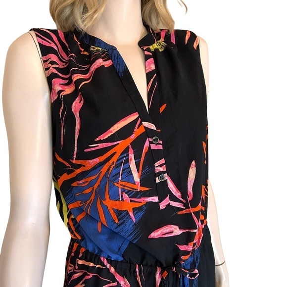 N Natori Crepe Jumpsuit Romper Playsuit Bold Fern Print Button Front S-M-L - Picture 5 of 13